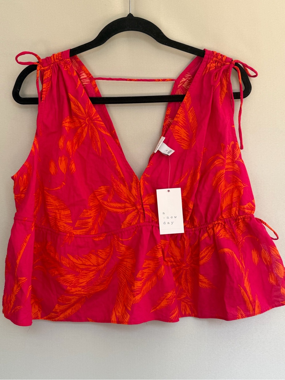 a new day Pink & Orange Tropical Tie-Shoulder V-Neck Peplum Camisole - Picture 2 of 12